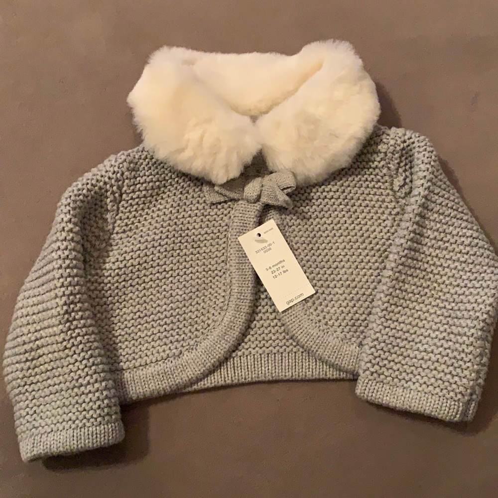 Baby gap gray sweater with fur collar